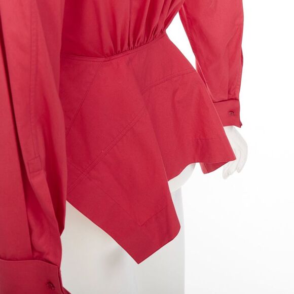 ALAIA red cotton curved tulip petal peplumpuff sleeves shirt FR36 S